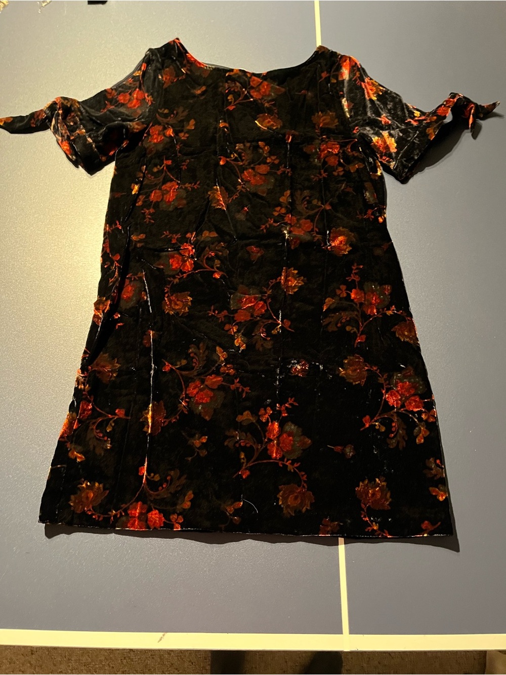 LOFT Black Velvet Dress with Red Floral Print